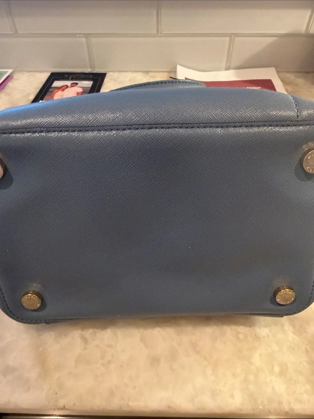 Michael Kors Dusty Blue Leather Shoulder Satchel
